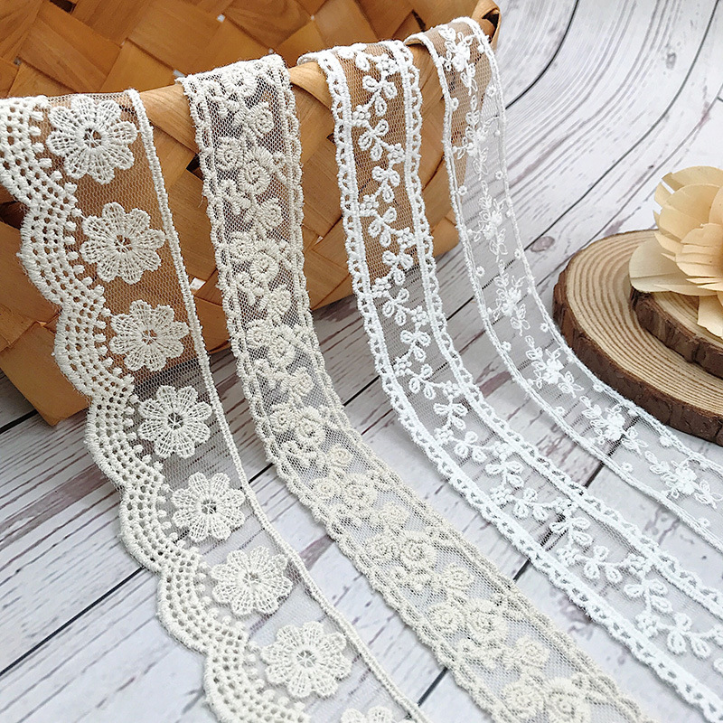 Baby Clothing Material - 3 Yards/Lot Nakış Beyaz Bej Pamuk